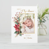 Elegant Winter Floral Gold Merry Christmas 1 Photo シーズンカード (スタンド正面)