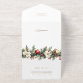 Elegant Winter Floral Gold Script 1 Photo Foil オールインワン招待状 (外側)