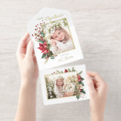 Elegant Winter Floral Gold Script 1 Photo Foil オールインワン招待状 (切り取り部)