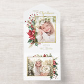 Elegant Winter Floral Gold Script 1 Photo Foil オールインワン招待状 (内側)