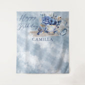 Elegant Winter Floral Teacup Happy Birthday タペストリー (正面)