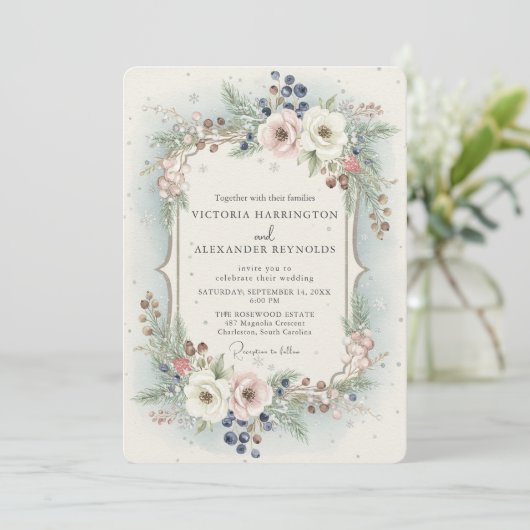 Elegant Winter Floral Wedding Invitation 招待状 (スタンド正面)