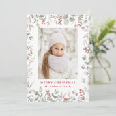 Elegant Winter Foliage and Holly Berries Photo シーズンカード (スタンド正面)