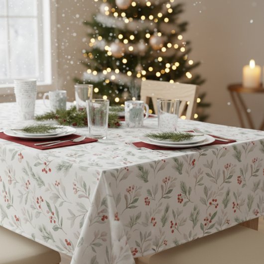 Elegant Winter Foliage Holiday Tablecloth テーブルクロス