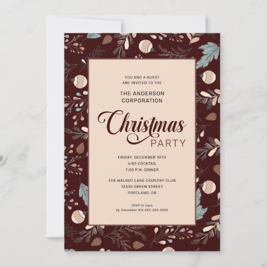 Elegant Winter Foliage Office Christmas Party 招待状 (正面)