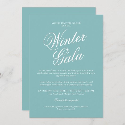 Elegant Winter Gala Invitation Formal Holiday 招待状 (正面/裏面)