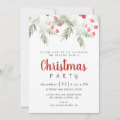 Elegant Winter Greenery Watercolor Christmas Party 招待状 (正面)