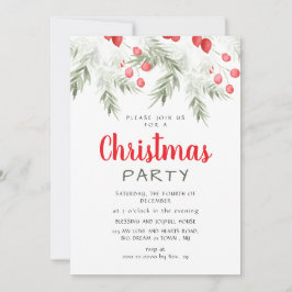 Elegant Winter Greenery Watercolor Christmas Party 招待状