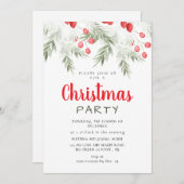 Elegant Winter Greenery Watercolor Christmas Party 招待状 (正面/裏面)