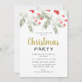 Elegant Winter Greenery Watercolor Christmas Party 招待状 (正面)