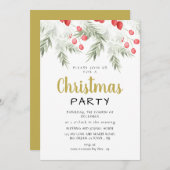 Elegant Winter Greenery Watercolor Christmas Party 招待状 (正面/裏面)