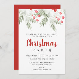 Elegant Winter Greenery Watercolor Christmas Party 招待状