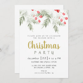 Elegant Winter Greenery Watercolor Christmas Party 招待状