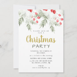 Elegant Winter Greenery Watercolor Christmas Party 招待状
