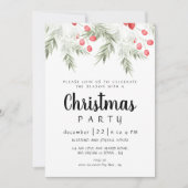 Elegant Winter Greenery Watercolor Christmas Party 招待状 (正面)