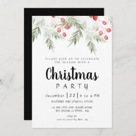 Elegant Winter Greenery Watercolor Christmas Party 招待状