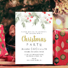 Elegant Winter Greenery Watercolor Christmas Party 招待状