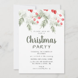 Elegant Winter Greenery Watercolor Christmas Party 招待状