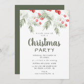 Elegant Winter Greenery Watercolor Christmas Party 招待状 (正面/裏面)