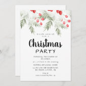 Elegant Winter Greenery Watercolor Christmas Party 招待状 (正面/裏面)