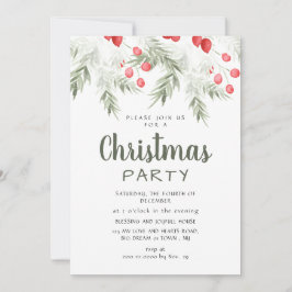Elegant Winter Greenery Watercolor Christmas Party 招待状