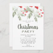 Elegant Winter Greenery Watercolor Christmas Party 招待状 (正面/裏面)
