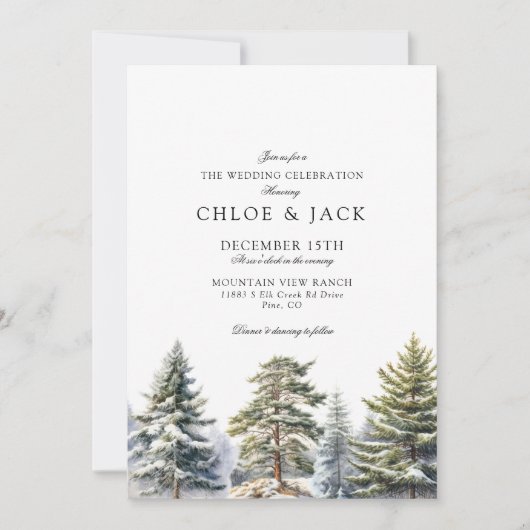Elegant Winter Greenery Wedding Invitation 招待状 (正面)