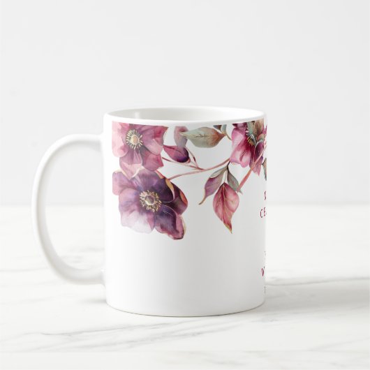 Elegant Winter Hellebore Floral Burgundy Wedding コーヒーマグカップ (左)