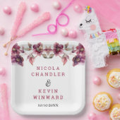 Elegant Winter Hellebore Floral Burgundy Wedding ペーパープレート (パーティー)