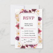 Elegant Winter Hellebore Floral Burgundy Wedding 出欠カード (正面)