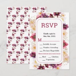 Elegant Winter Hellebore Floral Burgundy Wedding 出欠カード