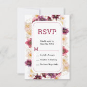 Elegant Winter Hellebore Floral Burgundy Wedding  出欠カード (正面)