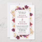 Elegant Winter Hellebore Floral Burgundy Wedding 招待状 (正面)