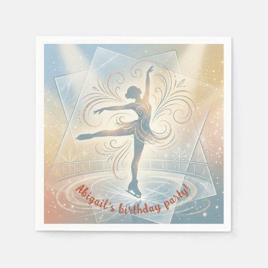 Elegant Winter Ice Skating Birthday スタンダードカクテルナプキン (正面)