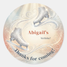 Elegant Winter Ice Skating Birthday  ラウンドシール