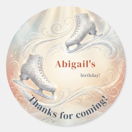 Elegant Winter Ice Skating Birthday  ラウンドシール (正面)