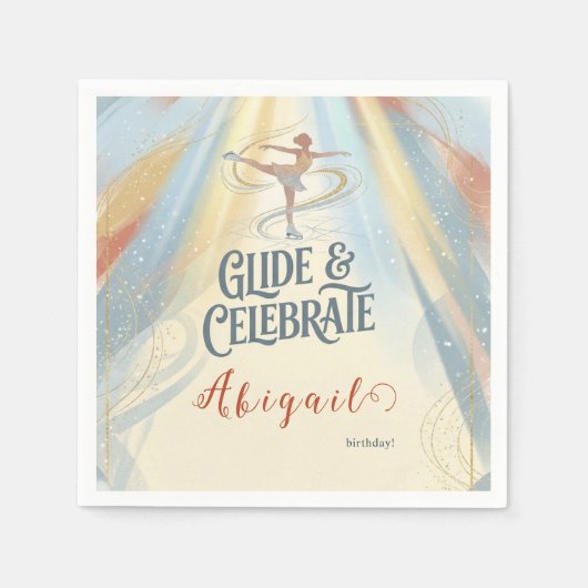 Elegant Winter Ice Skating Birthday Invitation  スタンダードカクテルナプキン (正面)