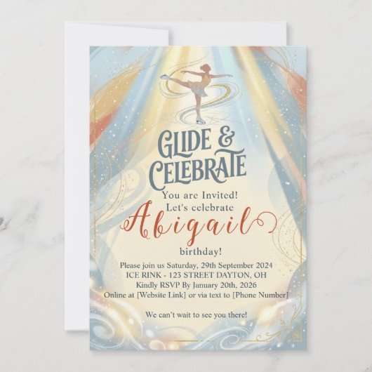 Elegant Winter Ice Skating Birthday Invitation  招待状 (正面)