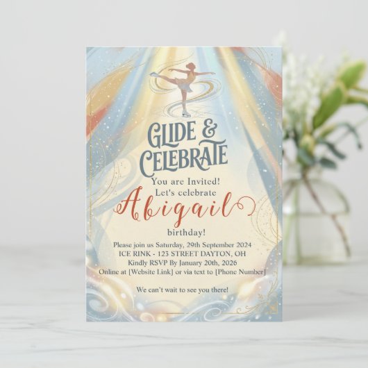 Elegant Winter Ice Skating Birthday Invitation 招待状 (スタンド正面)