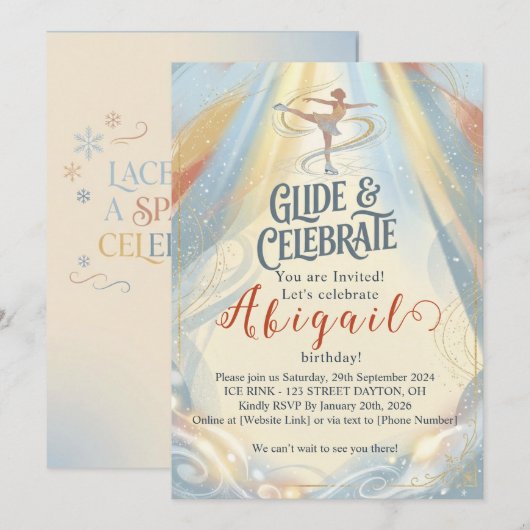 Elegant Winter Ice Skating Birthday Invitation  招待状 (正面/裏面)