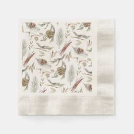 Elegant Winter Napkins with Pinecones 縁ありカクテルナプキン