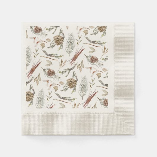 Elegant Winter Napkins with Pinecones 縁ありカクテルナプキン (正面)