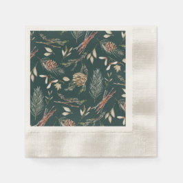 Elegant Winter Napkins with Pinecones 縁ありカクテルナプキン
