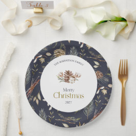 Elegant Winter Paper Plates with Pinecones ペーパープレート