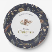 Elegant Winter Paper Plates with Pinecones ペーパープレート (正面)