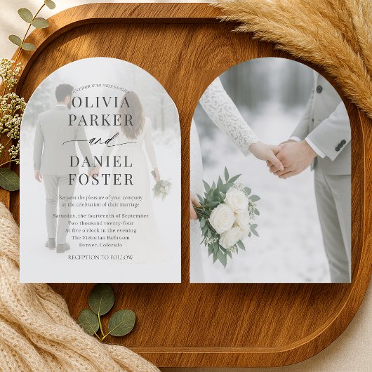 Elegant Winter Photo Overlay Wedding 招待状