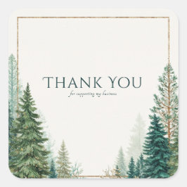 Elegant Winter Pine Forest Gold Frame Rustic スクエアシール