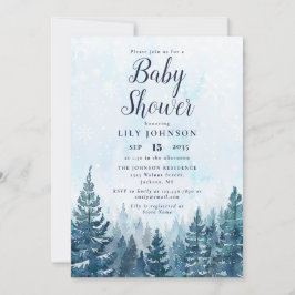 Elegant Winter Pine Tree Forest Baby Shower 招待状