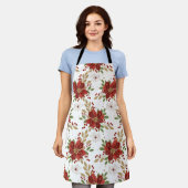 Elegant Winter Poinsettia Floral Pattern エプロン (着用した状態)