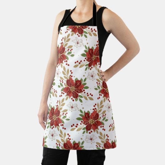 Elegant Winter Poinsettia Floral Pattern エプロン (インサイチュ)